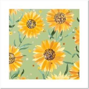 Summer Sunflowers Green Posters and Art